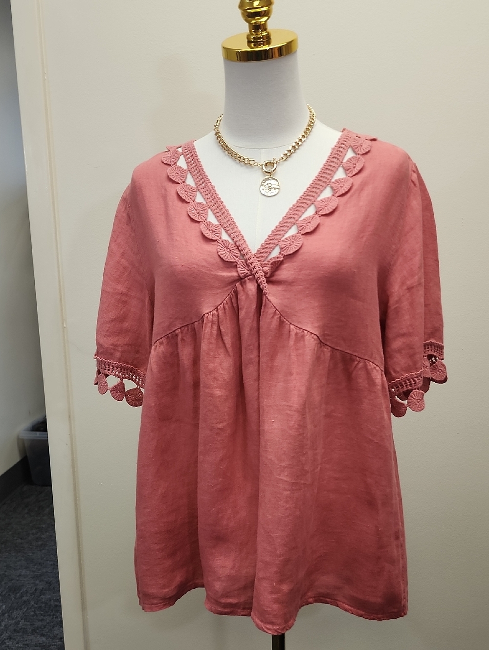 Spazio Chic Dusty Rose Linen Tunic Blouse Size Medium